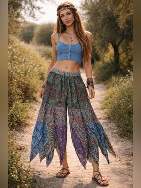 Hippie Forever Handmade Patchwork Handkerchief Pants Women SZ OS Enchanted Fairy
